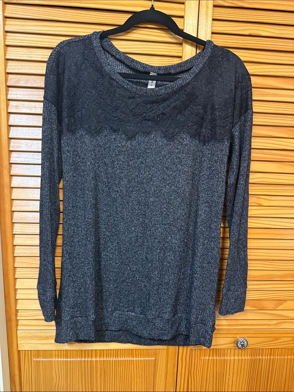 Vanilla Bay Charcoal Lace Yoke Long Sleeve Top